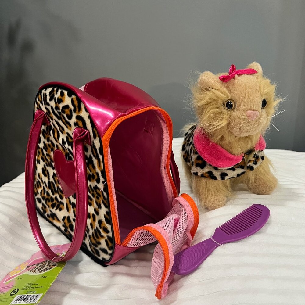 Tabby Kitten Plushie with Carry Purse and Comb